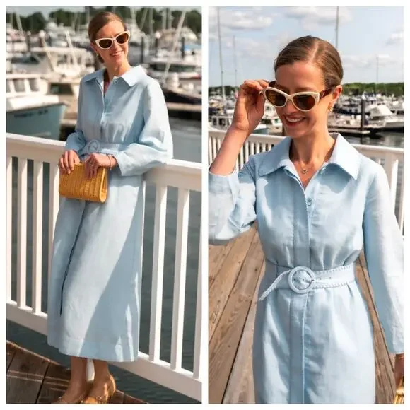 Tuckernuck Blue Linen Cotton Belted Shirt Dress XXXL NWT Midi Maxi - Picture 1 of 6